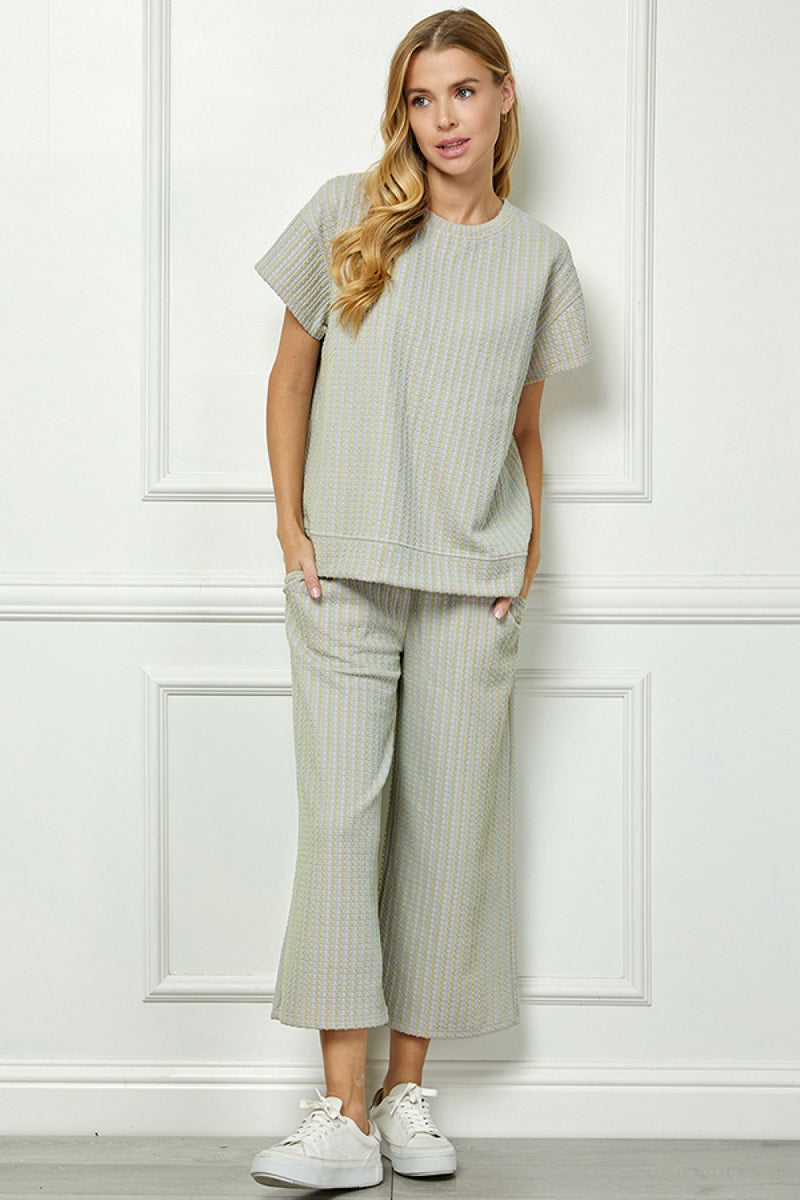 BLUE CREAM TEXTURED LOUNGE SET