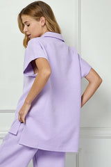 Textured Lounge Short Set-Lavendar