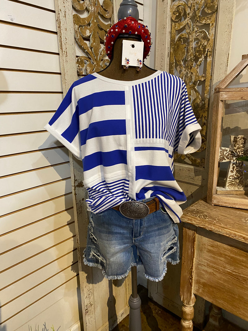 Blue and White Striped Top