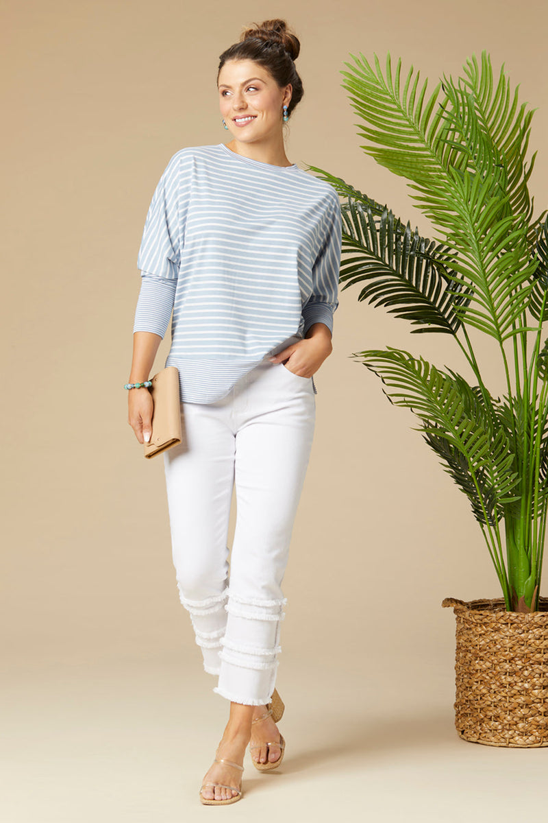 OMG ZOEY ZIP WHITE CRISP CAPRI WITH TIERED FRINGE