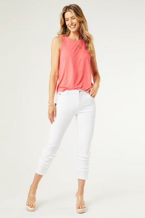OMG ZOEY ZIP WHITE CRISP CAPRI WITH TIERED FRINGE
