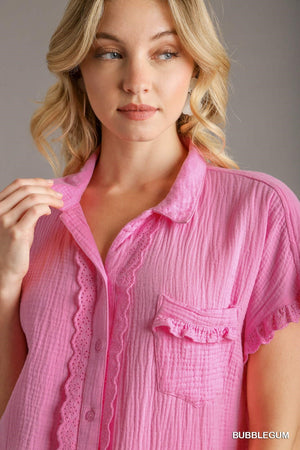 GAUZE RUFFLE FRONT DRESS