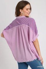 Lavender plaid pocket linen top