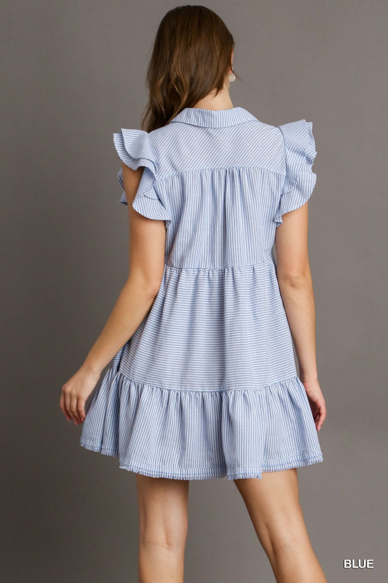 Pinstripe ruffled dress
