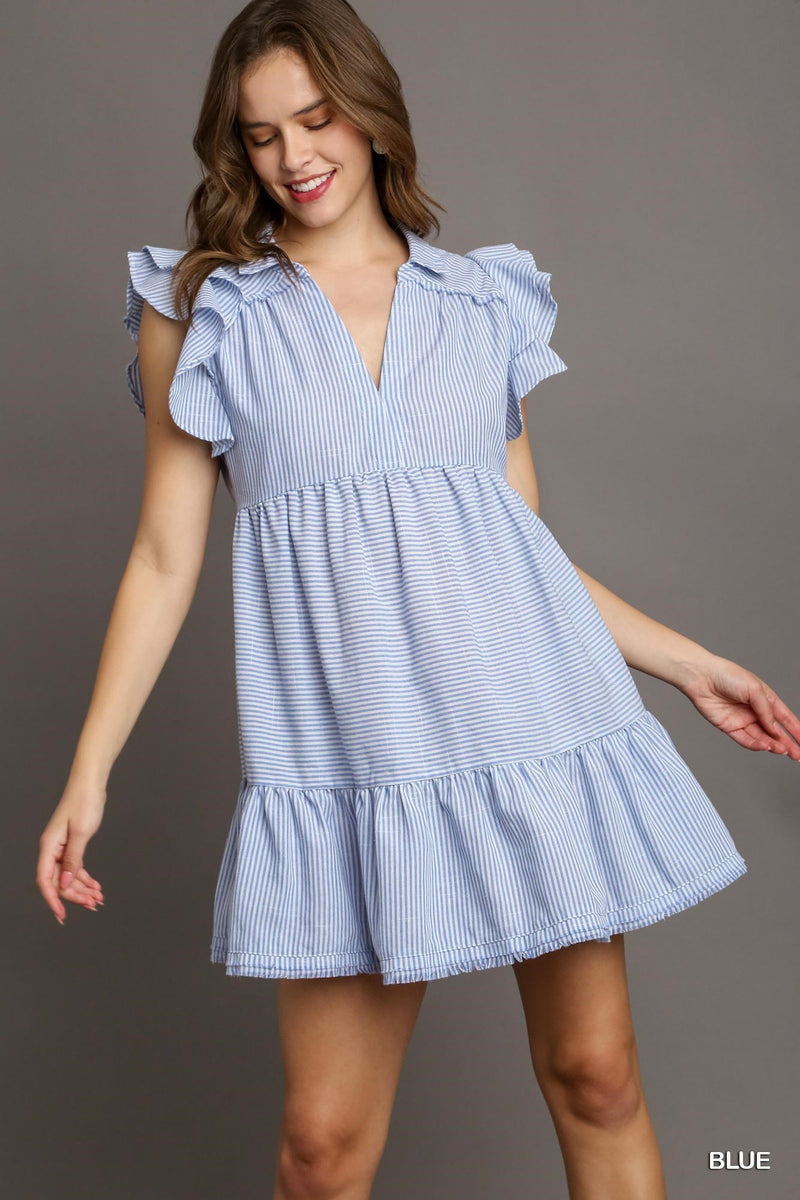 Pinstripe ruffled dress
