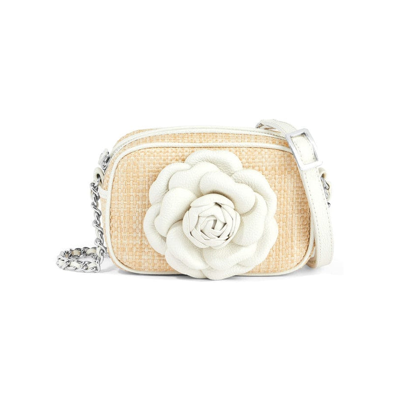 Nat/white Rosie camera straw bag
