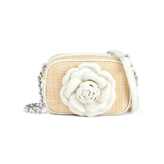 Nat/white Rosie camera straw bag