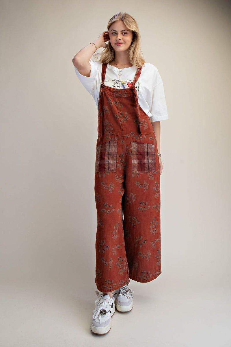 Mineral wash printed overalls