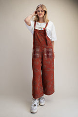 Mineral wash printed overalls