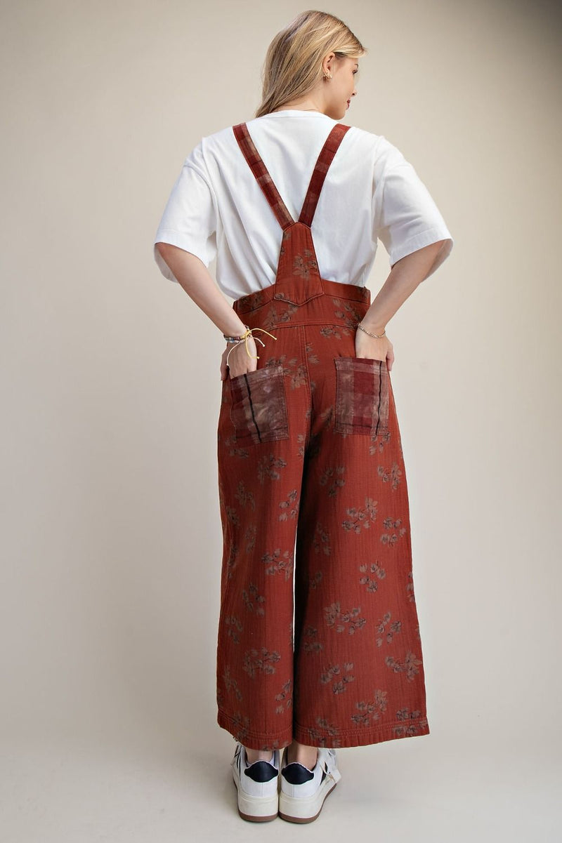 Mineral wash printed overalls