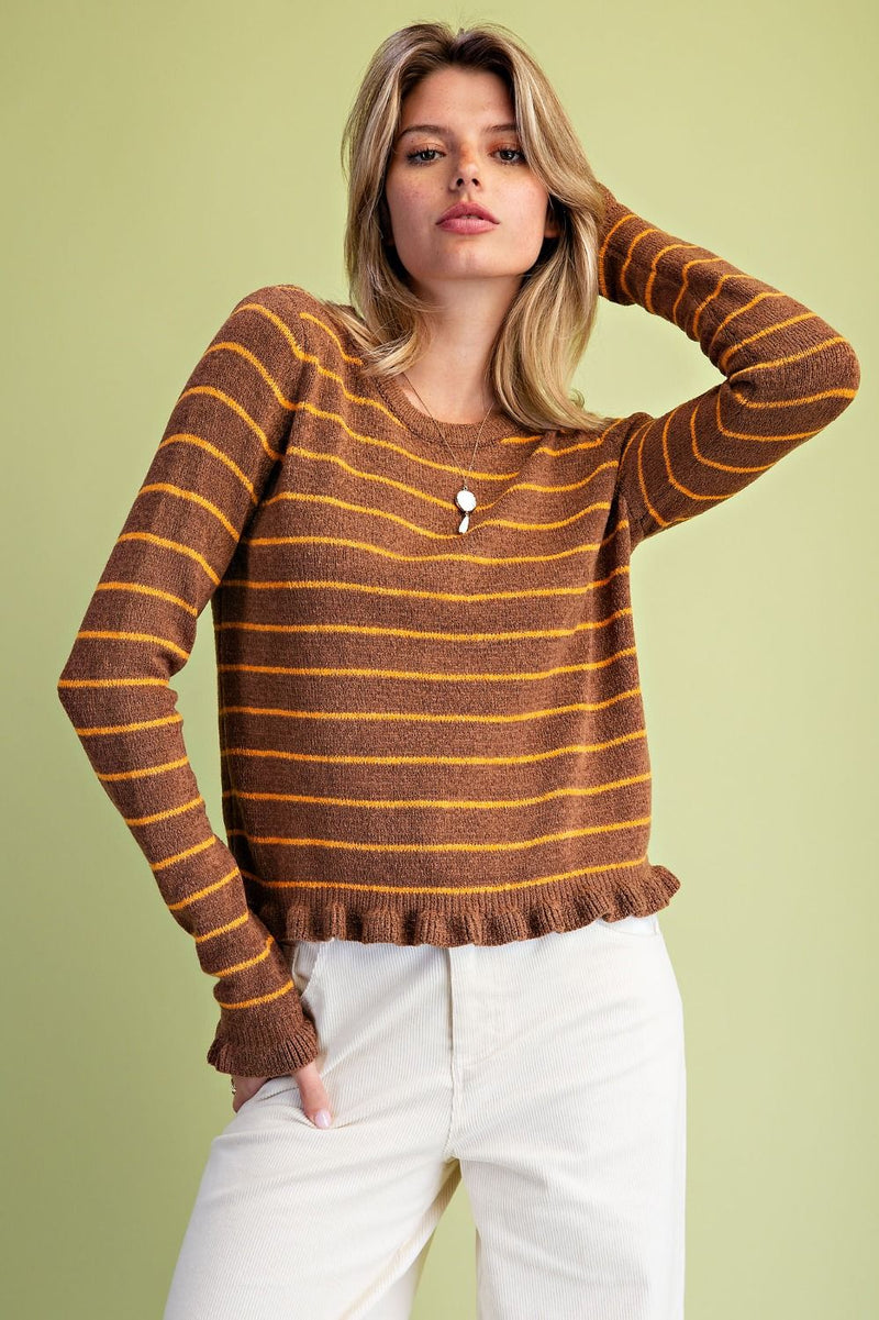 Mocha Ruffled strip sweater