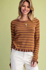 Mocha Ruffled strip sweater