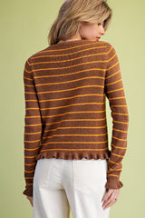Mocha Ruffled strip sweater