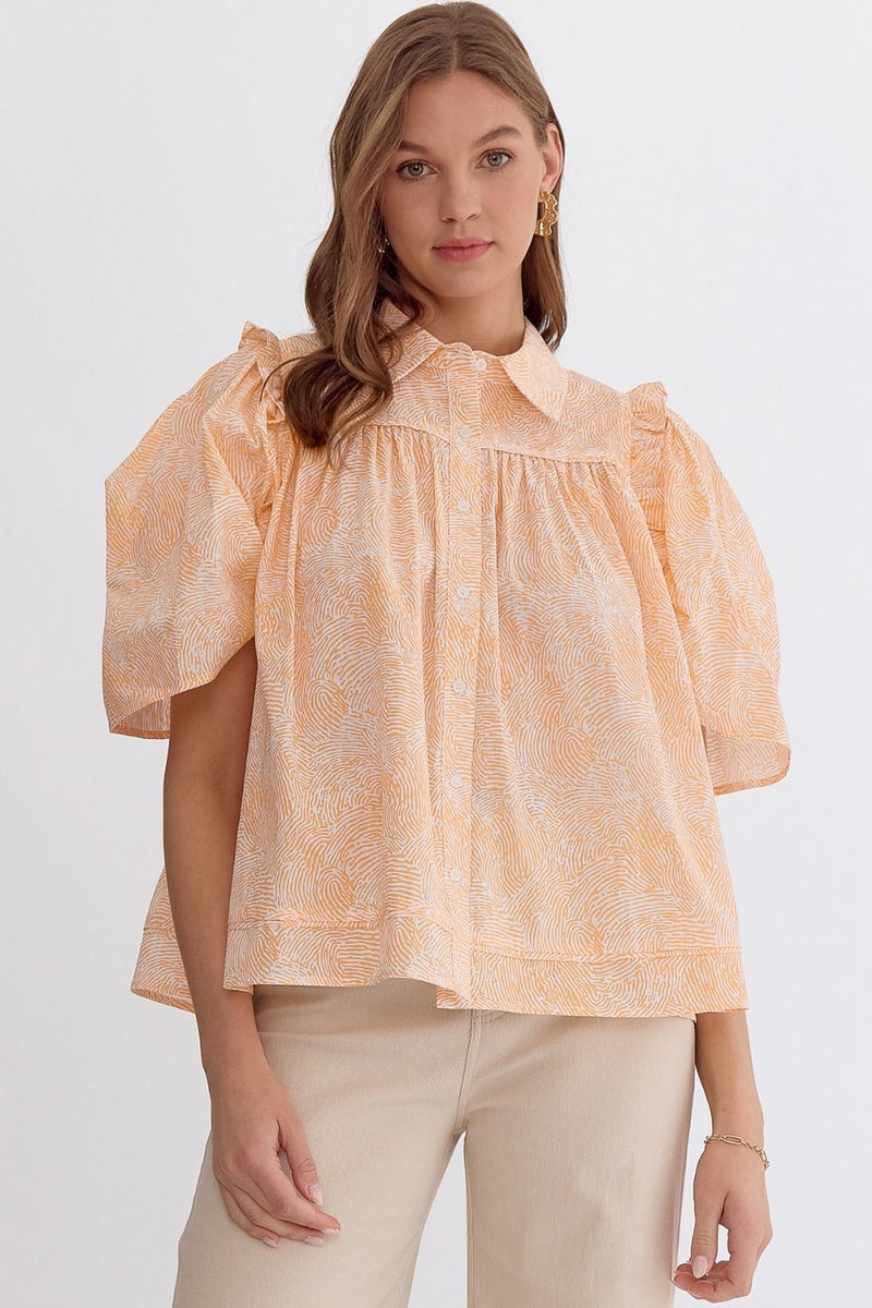 Orange Swirl Collared Top