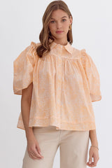 Orange Swirl Collared Top
