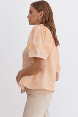 Orange Swirl Collared Top
