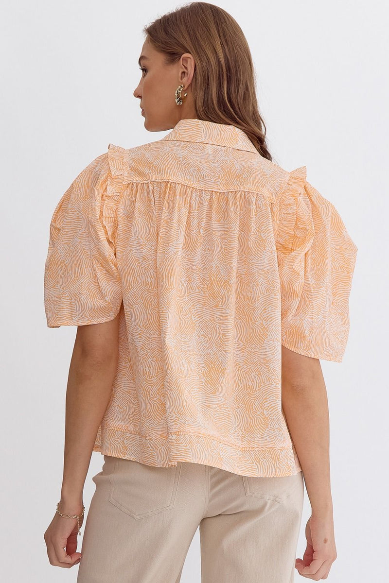 Orange Swirl Collared Top