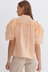 Orange Swirl Collared Top