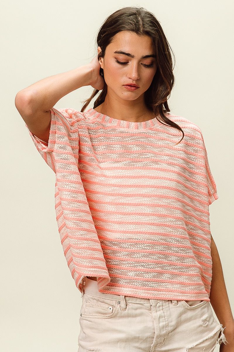Braid striped short sleeve top
