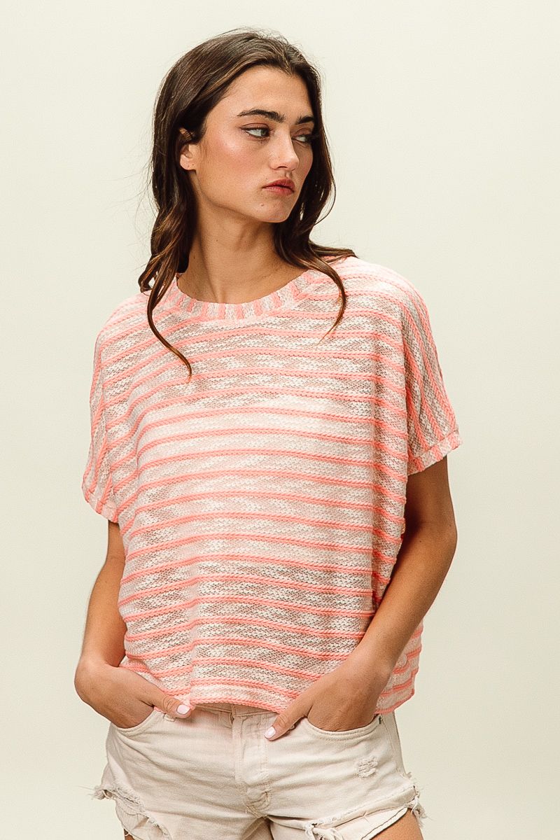 Braid striped short sleeve top