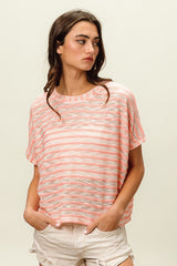 Braid striped short sleeve top