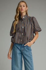 Brown/blue striped top