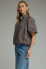 Brown/blue striped top