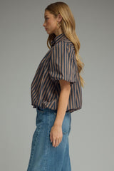 Brown/blue striped top