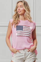 American Flag Sequin Patch Knit Top