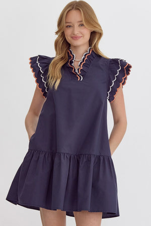 Navy Ruffle Dress