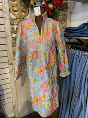 Brocade ruffle trim dress