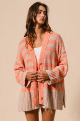 Striped Sweater Buttoned V Neck Cardigan