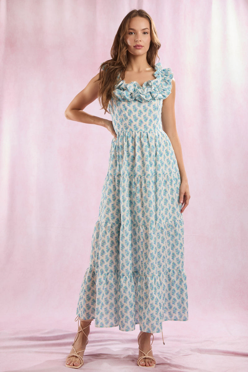 Tie back ruffled neck maxi