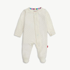 Cream pin dot footie