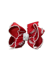 CROCHET EDGE BOW WITH PEARL EMBELLISHED BOWS: 4.5" Large