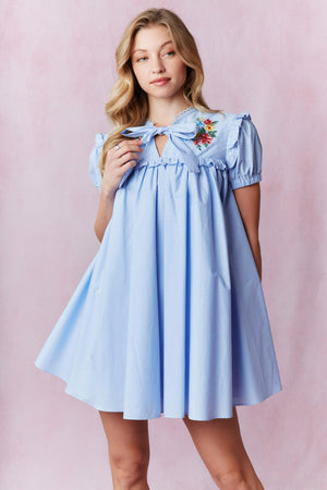 Ruffled A-line dressed with puffed sleeve