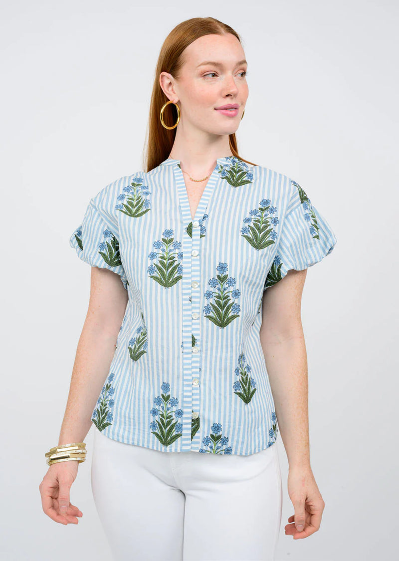 Striped block print top