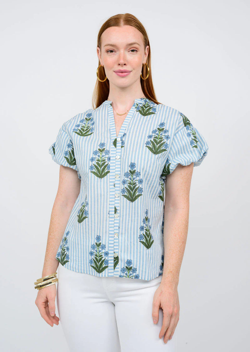 Striped block print top