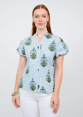 Striped block print top