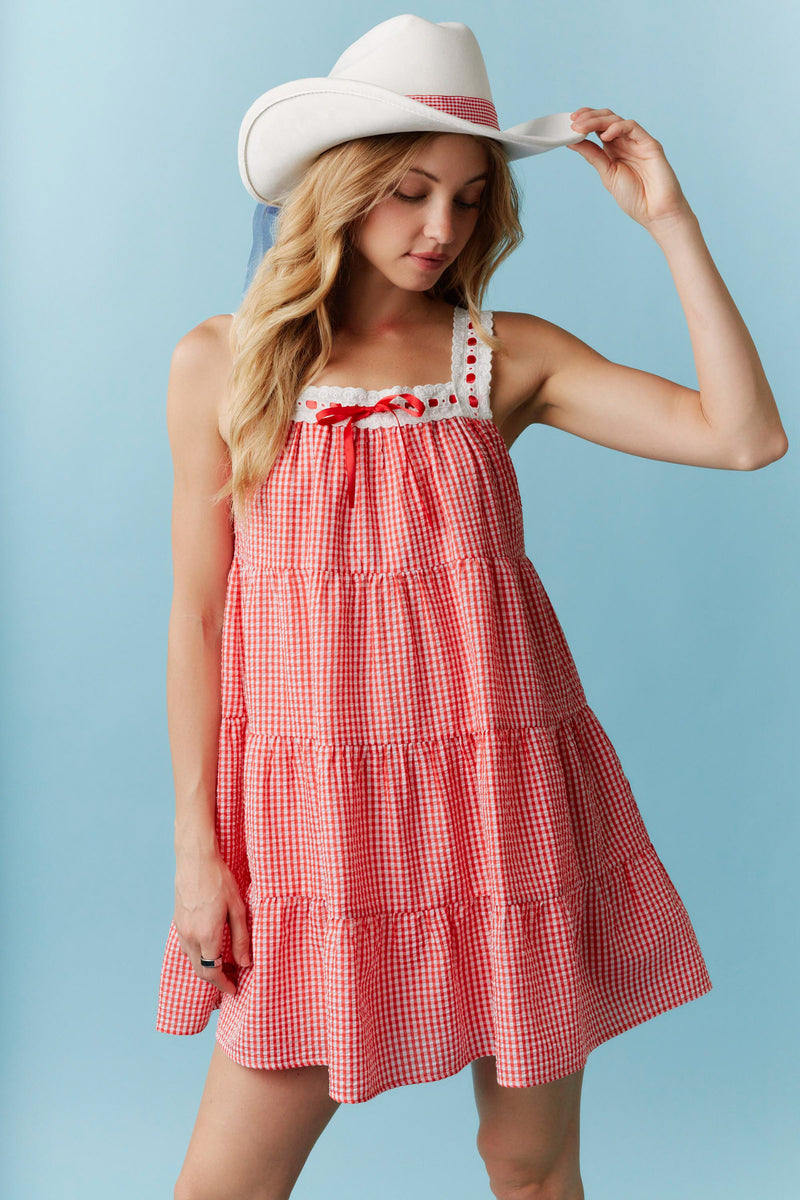 Gingham Lace Trim Dress