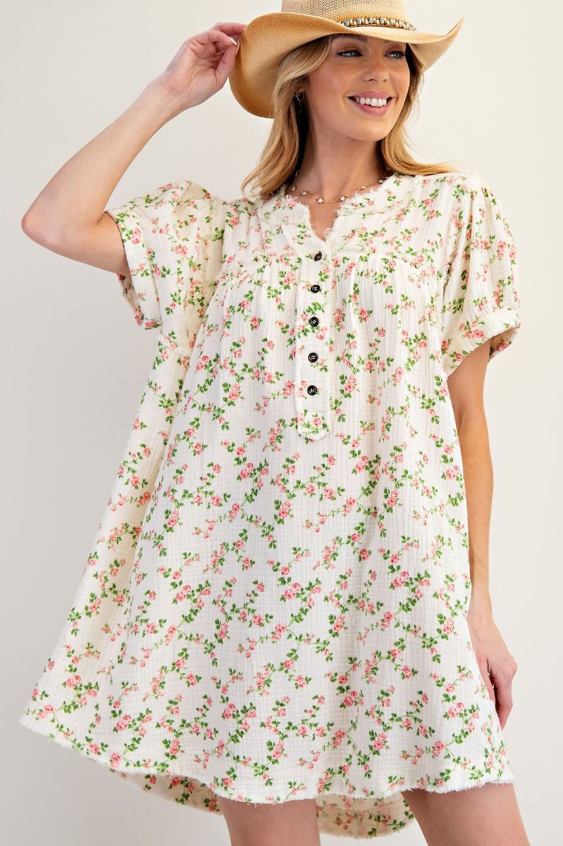 Floral print white dress