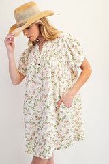 Floral print white dress