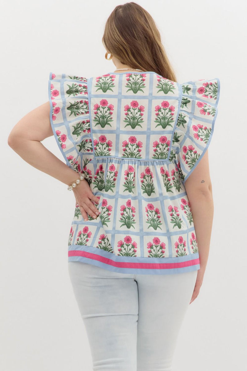 Magenta Ruffled Floral Top