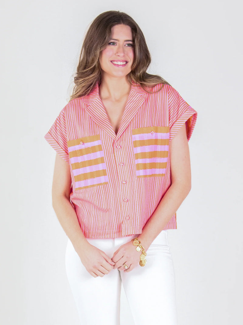 Luna top- Coral pink Stripe