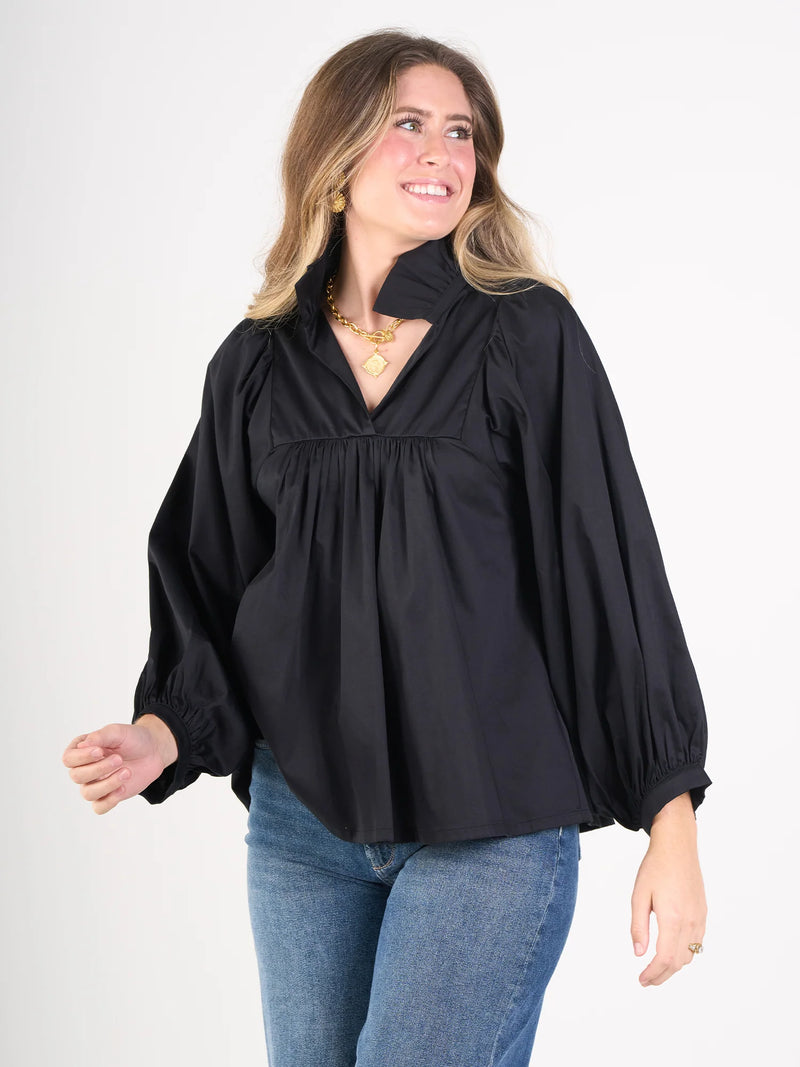 Stella Top- Black Cotton Poplin