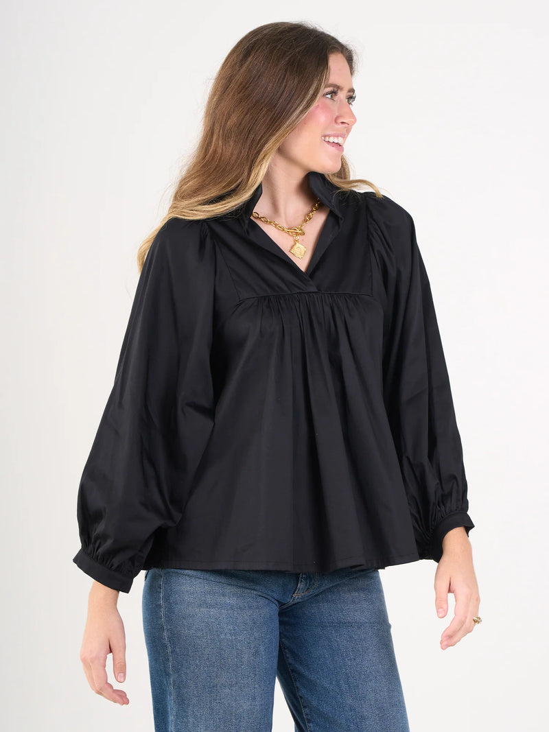 Stella Top- Black Cotton Poplin