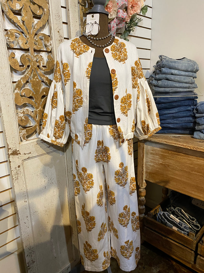 Block Print Pant-Ivory