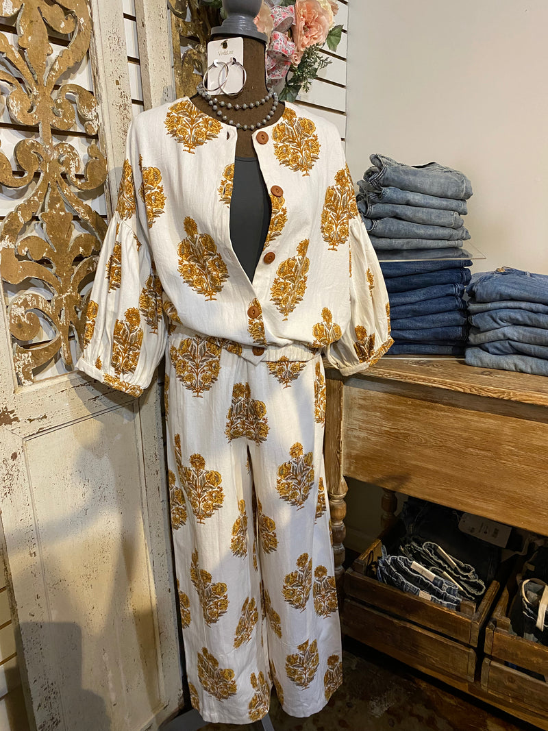 Block Print Pant-Ivory