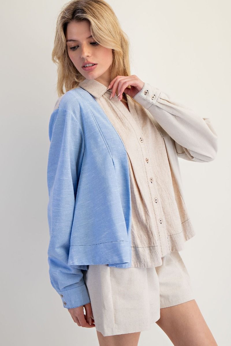 Color Mix Linen Blouse