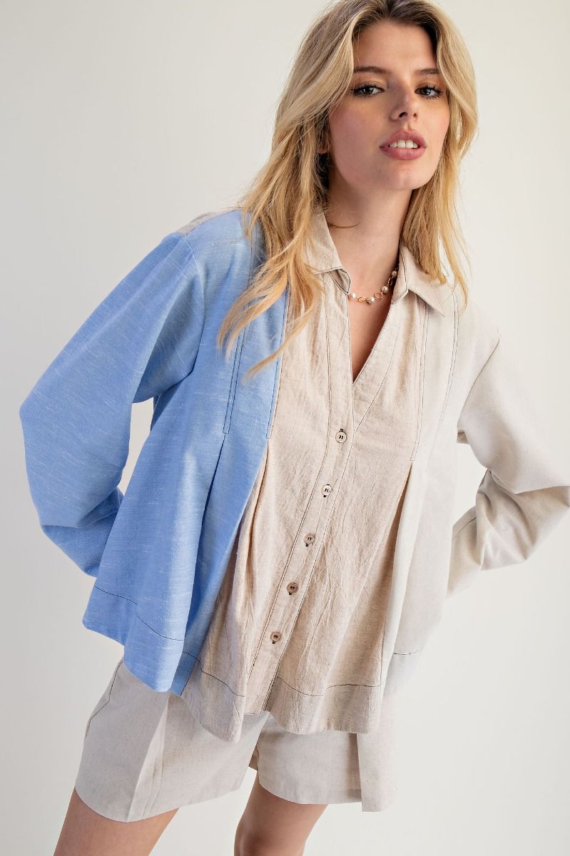 Color Mix Linen Blouse